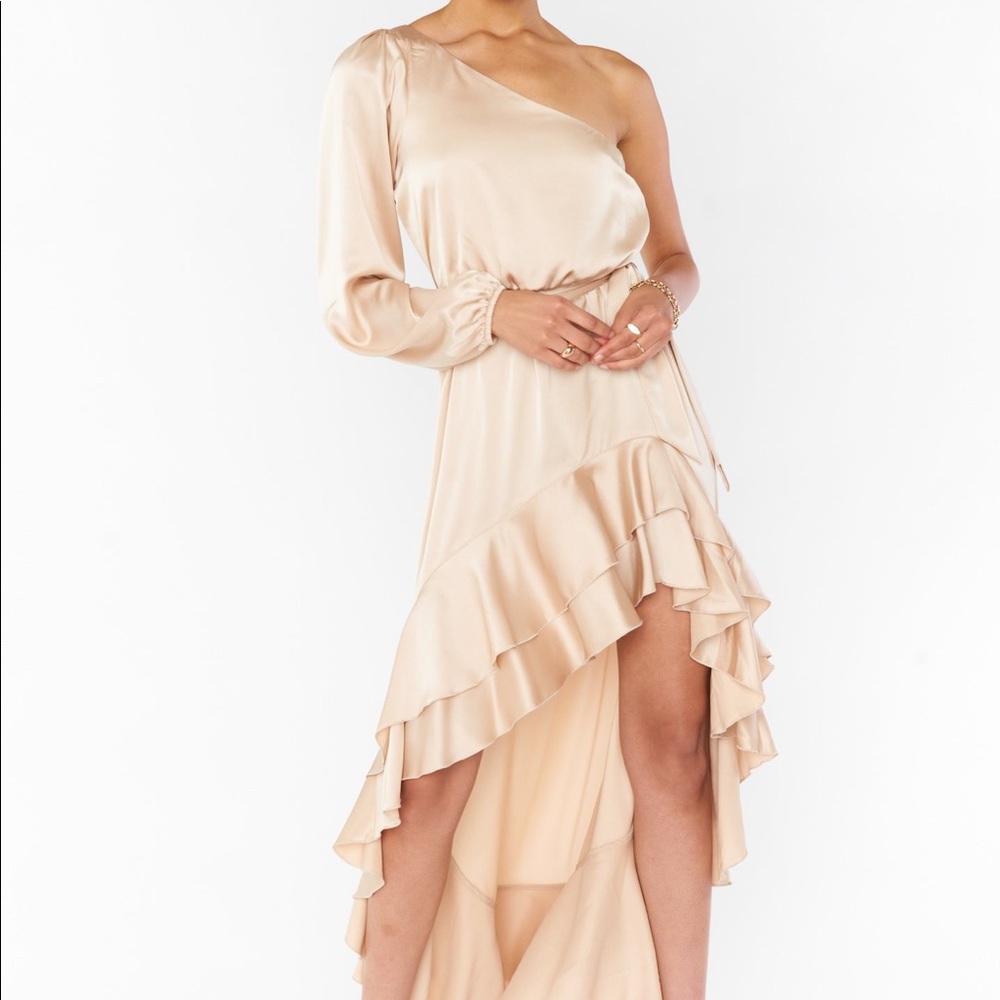 Show me your mumu champagne size small satin bridesmaid dress
